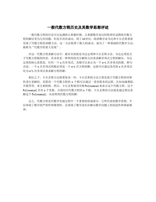 一般代数方程历史及其数学思想评述