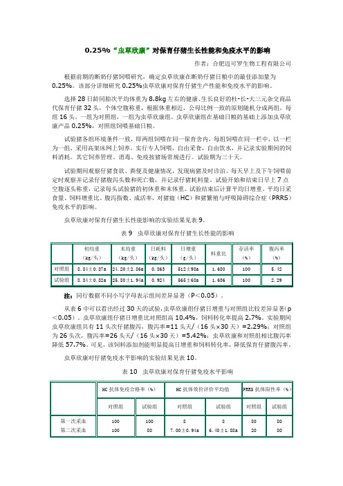 虫草欣康对保育仔猪的影响