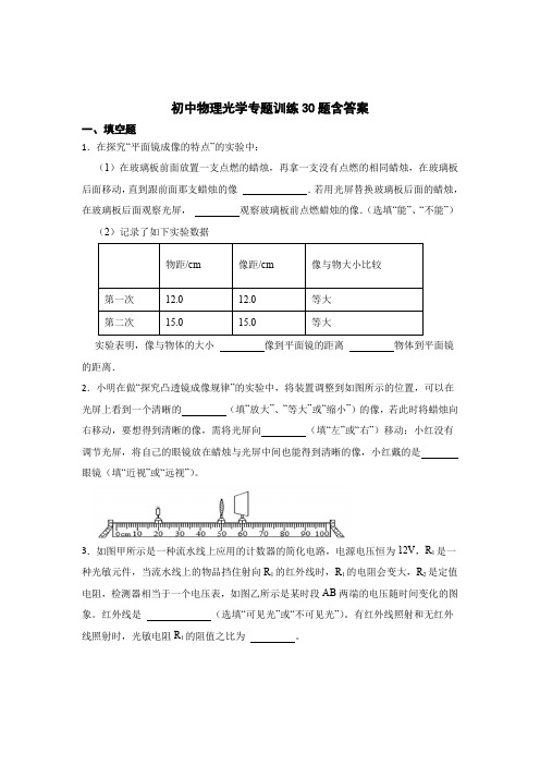 初中物理光学专题知识训练30题含答案解析-5套