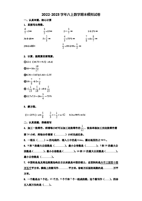 2023届湖北省武汉市青山区吉林街小学数学六年级第一学期期末调研模拟试题含解析