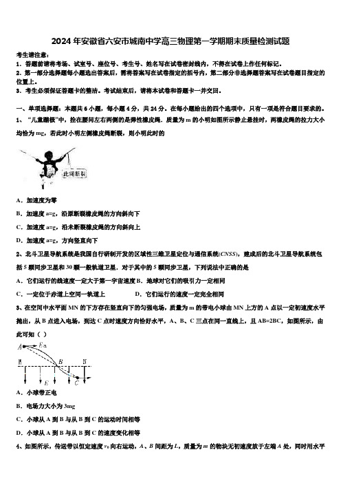 2024年安徽省六安市城南中学高三物理第一学期期末质量检测试题含解析