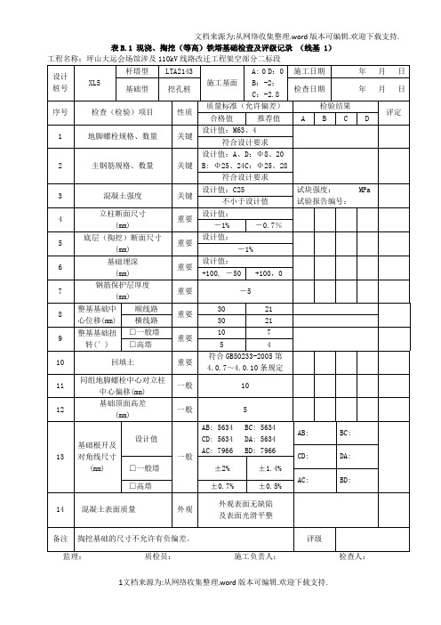 现浇、掏挖等高铁塔基础检查及评级记录