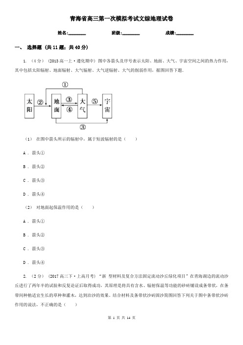 青海省高三第一次模拟考试文综地理试卷