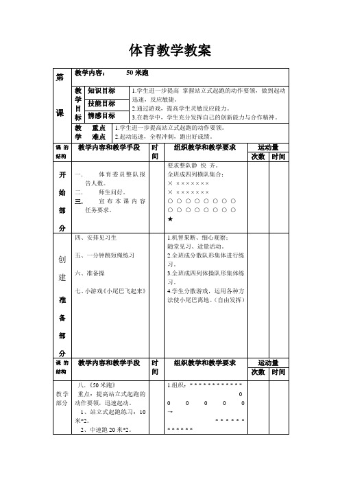 《50米跑》体育教案表格