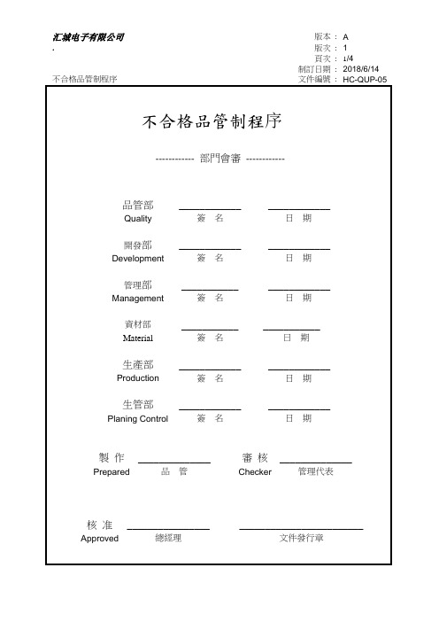 GBT19001-2016程序文件-不合格品管制程序