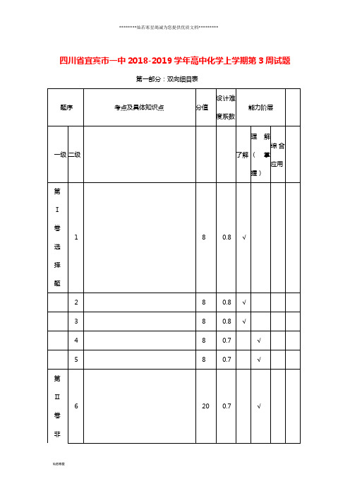 高中化学上学期第3周试题