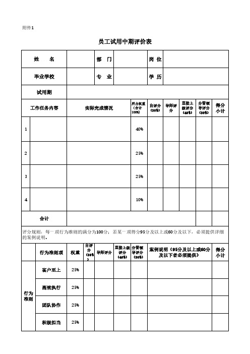 员工试用期评价表-模板