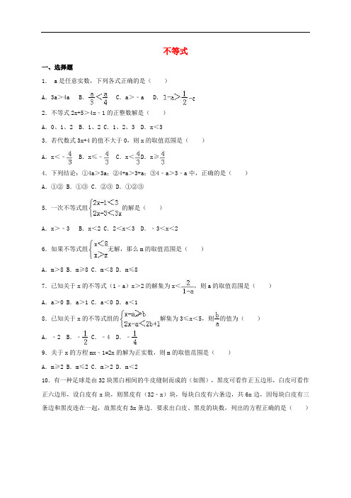 中考数学专题复习 不等式(含解析)