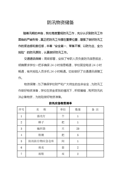 防汛应急物资清单