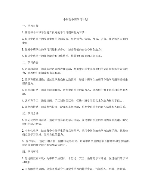 个别化中班学习计划