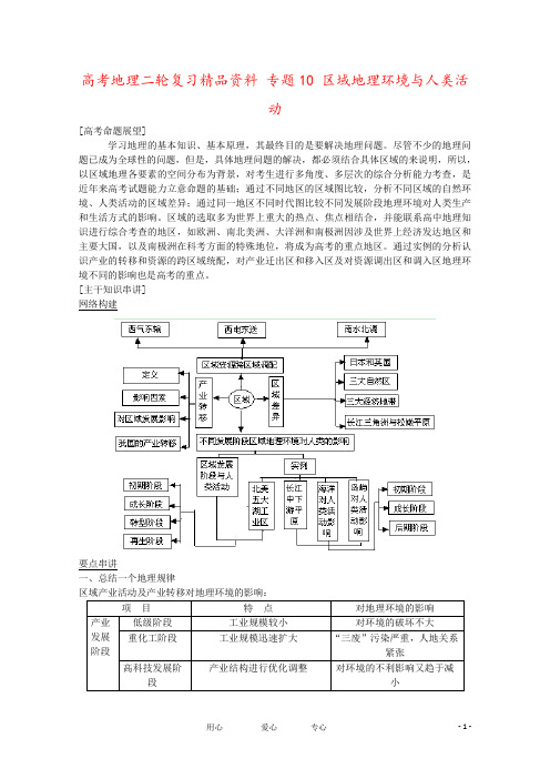 高考地理二轮复习精品资料 专题10 区域地理环境与人类活动