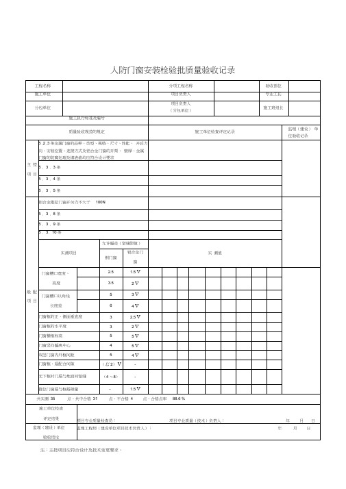 人防门窗安装检验批质量验收记录