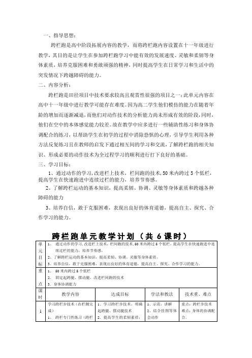 跨栏单元计划