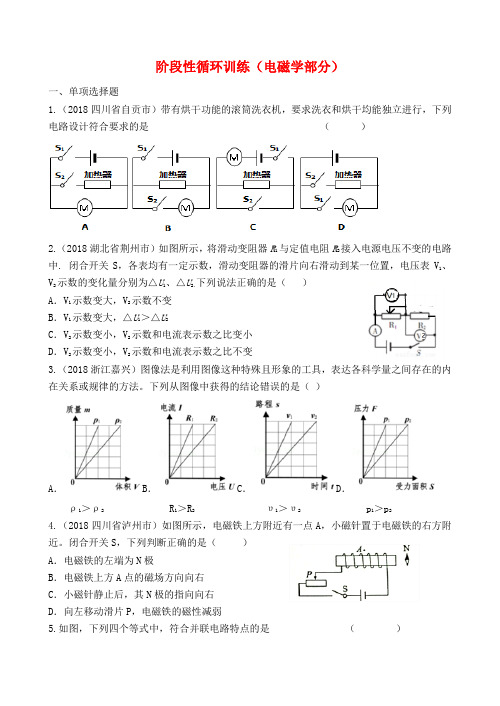 2019年中考物理总复习系列24阶段性循环训练电磁学部分(含答案)