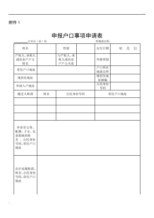 申报户口事项申请表