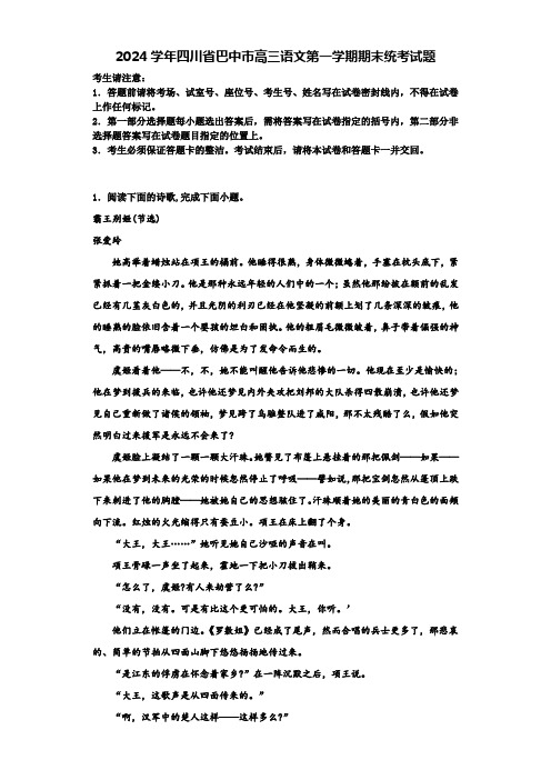 2024学年四川省巴中市高三语文第一学期期末统考试题含解析