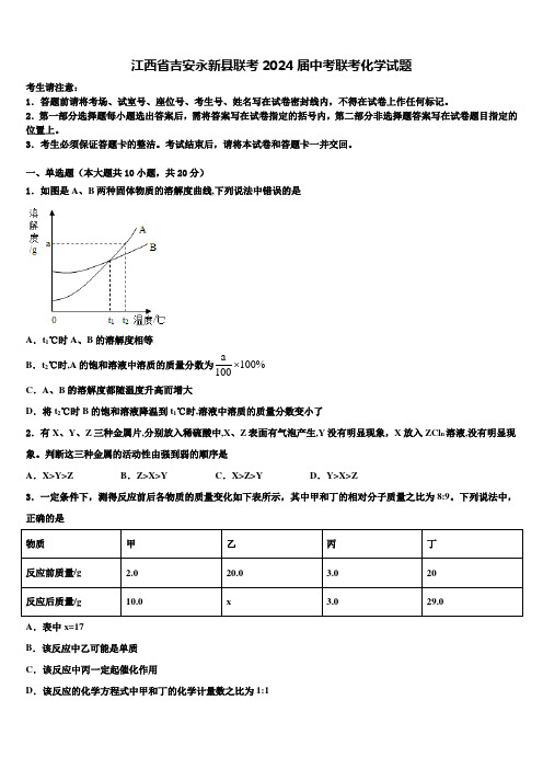 江西省吉安永新县联考2024届中考联考化学试题含解析