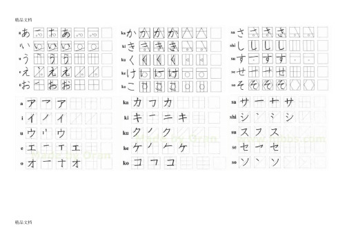 五十音图手写体临摹字帖(平假名-片假名上下对照)教学提纲