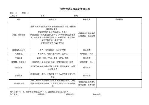 物业住宅小区楼宇对讲系统现场查验记录