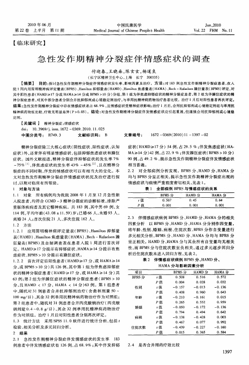 急性发作期精神分裂症伴情感症状的调查