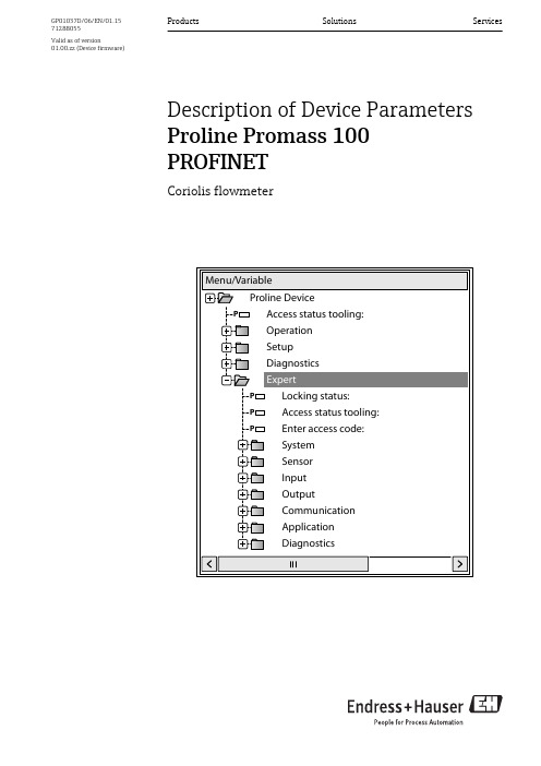 Proline Promass 100 PROFINET 微流计用户手册说明书