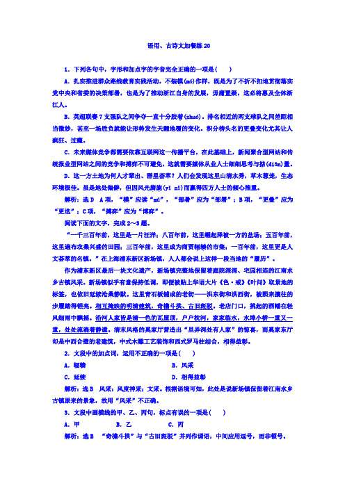 高考大一轮总复习：语用、古诗文加餐练20+Word版含答案.doc