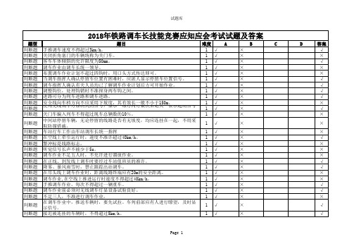 2018年铁路调车长技能竞赛应知应会考试试题及答案