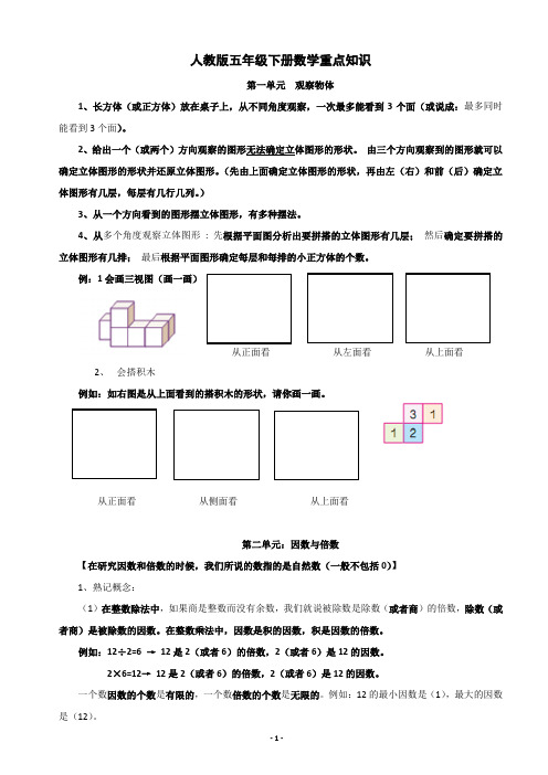 人教版五年级下册数学复习资料及习题(精)