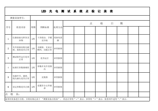 LED光电测试系统点检记录表