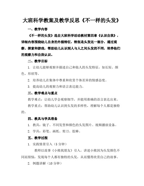 大班科学教案及教学反思《不一样的头发》