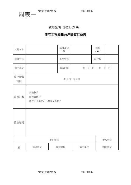 2021年住宅分户验收表格(新版本)