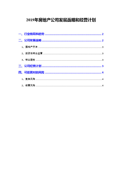 2019年房地产公司发展战略和经营计划