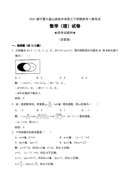 2021届宁夏六盘山高级中学高三下学期高考一模考试数学(理)试卷及解析