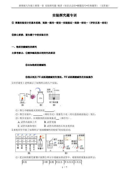 浙教版九年级上册第一章 实验探究题 精讲(知识点总结+解题技巧+经典题型)(无答案)