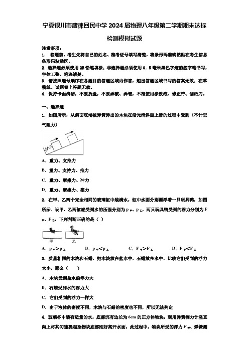 宁夏银川市唐徕回民中学2024届物理八年级第二学期期末达标检测模拟试题含解析