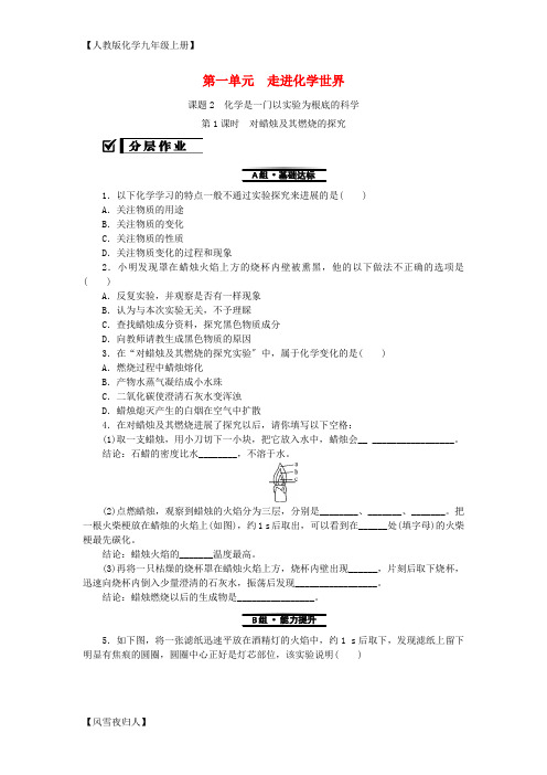 人教版化学九年级上册 1.2.1对蜡烛及其燃烧的探究分层作业