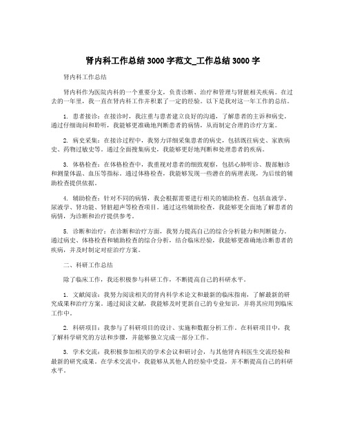 肾内科工作总结3000字范文_工作总结3000字