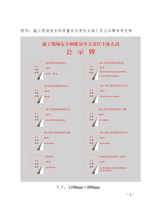 施工现场管理人员公示牌参考样式