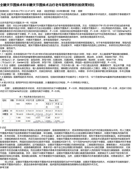 全髋关节置换术和半髋关节置换术治疗老年股骨颈骨折的效果对比