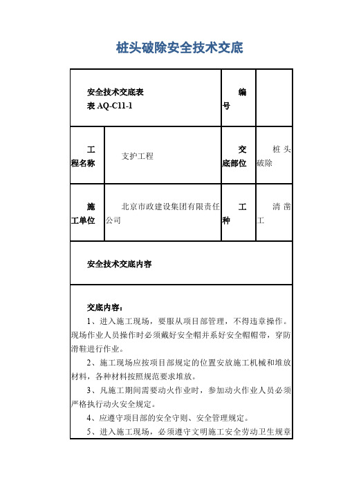 桩头破除安全技术交底