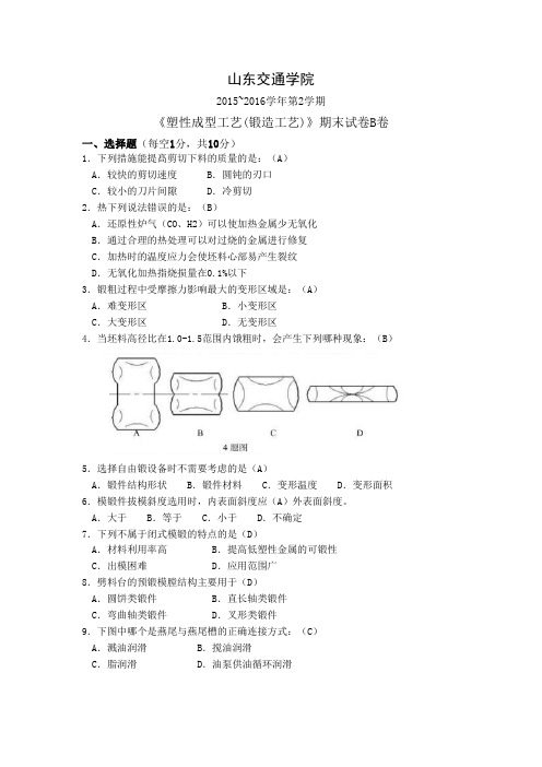 2015-2016学年山东交通学院《塑性成形工艺》 期末试卷及答案