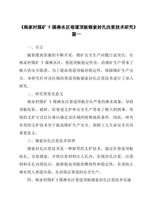 《2024年杨家村煤矿5煤淋水区巷道顶板锚索封孔注浆技术研究》范文