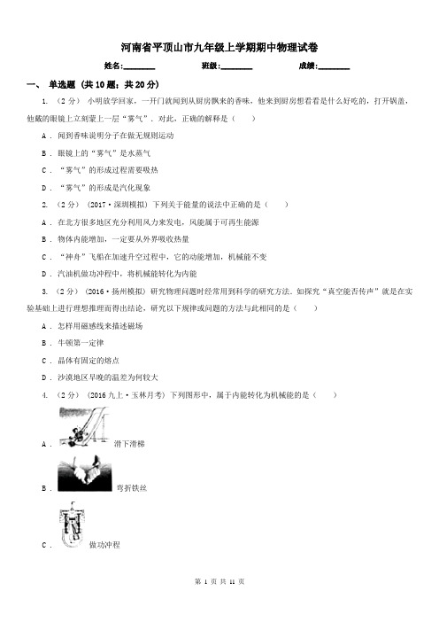 河南省平顶山市九年级上学期期中物理试卷