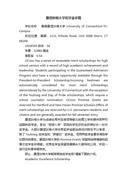 康涅狄格大学奖学金详情