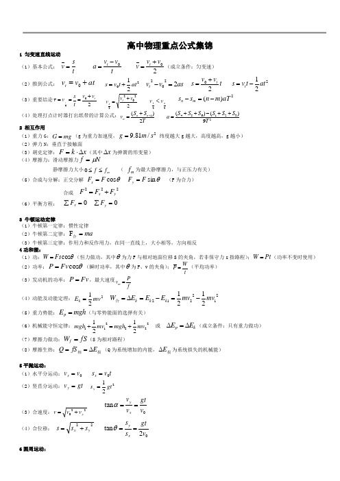福建高考物理公式整理