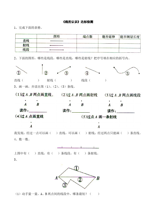 北师大版小学四年级数学上册《线的认识》达标检测(2)