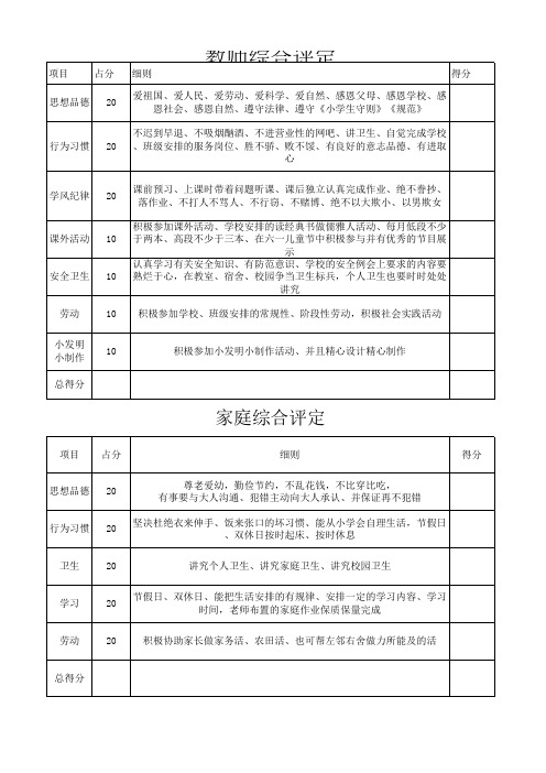 家校综合评分表