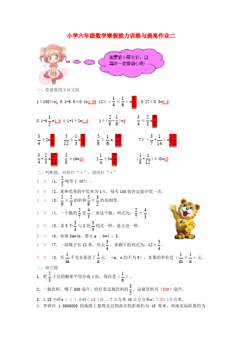 六年级数学寒假能力训练与提高15-2 苏教版 Word版 含答案