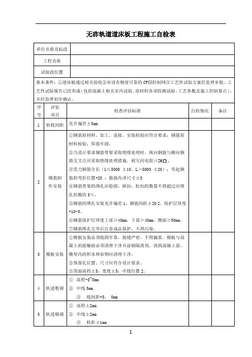 无砟轨道道床板工程施工自检表