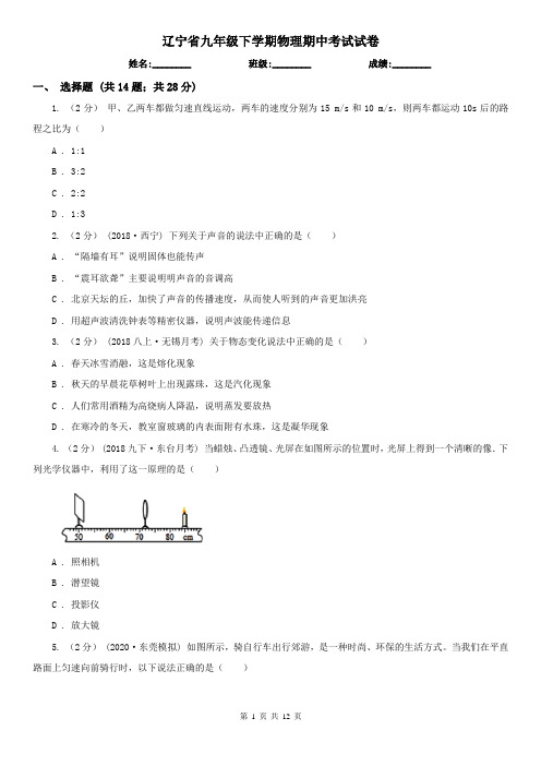 辽宁省九年级下学期物理期中考试试卷